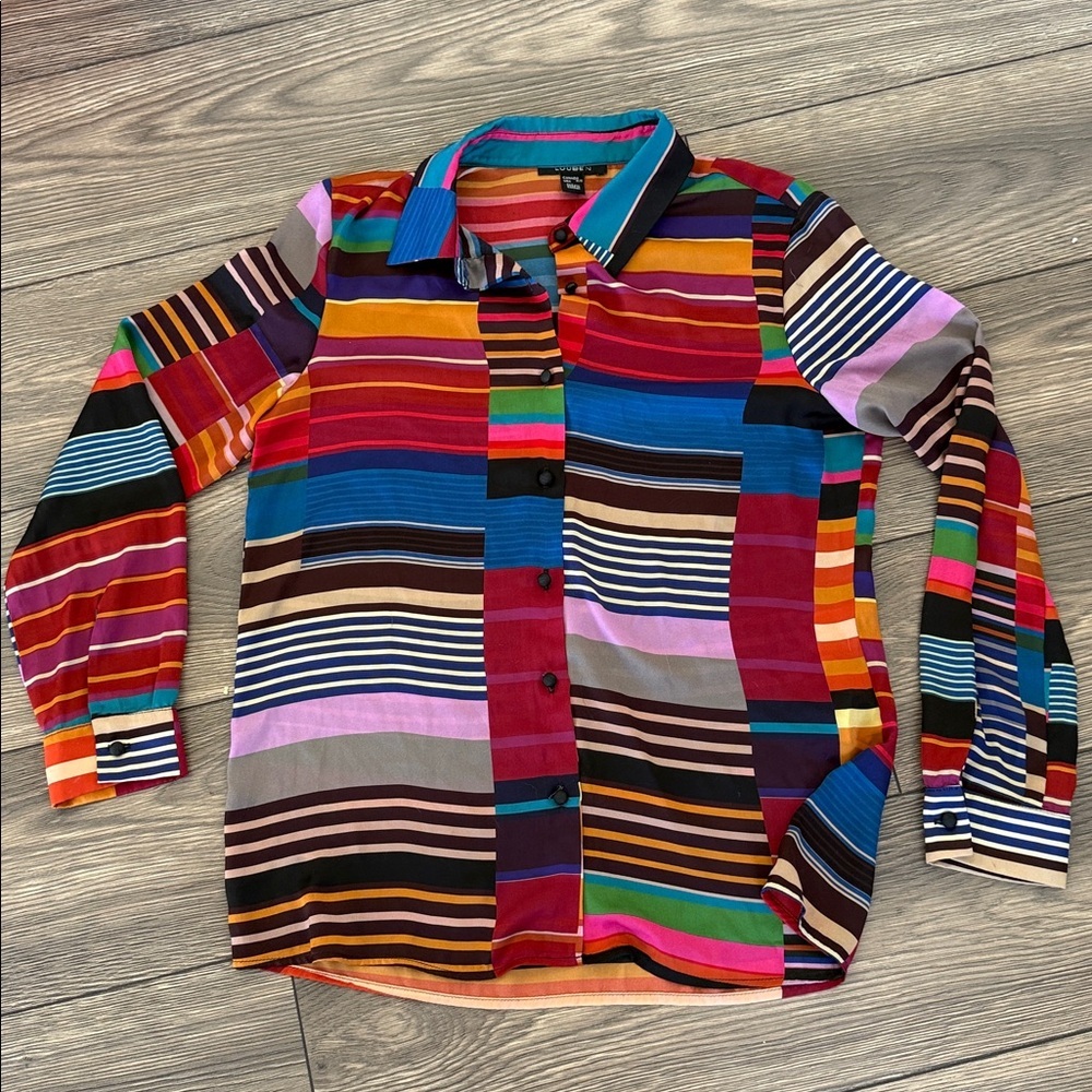 Vintage Canada made brand Louben Multicolor Striped button down blouse shirt top